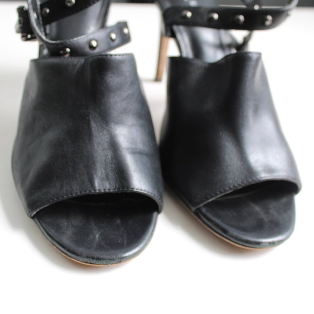 Coach Black Rhonda Open-Toe Leather Studded Straps Stacked Heels Pumps Size 9 - Picture 10 of 10
